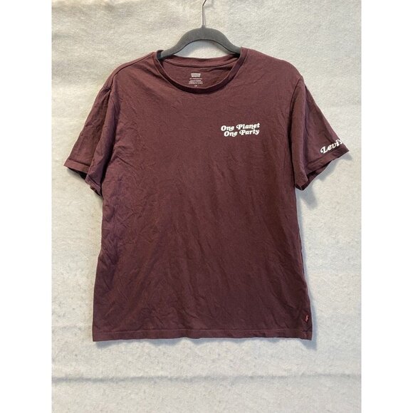 Levi’s GRAPHIC CREWNECK TEE SHIRT Burgundy One Planet One Party Large - Picture 1 of 14